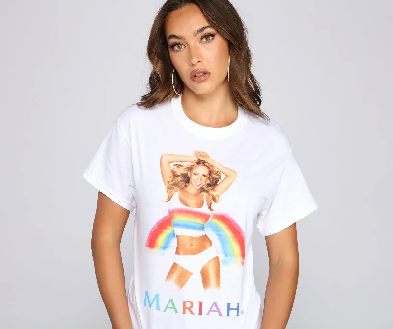 T-Shirts for Harry Potter Fans -  Women's Sheer Panel T-Shirts-Mariah Carey Rainbow Graphic Tee