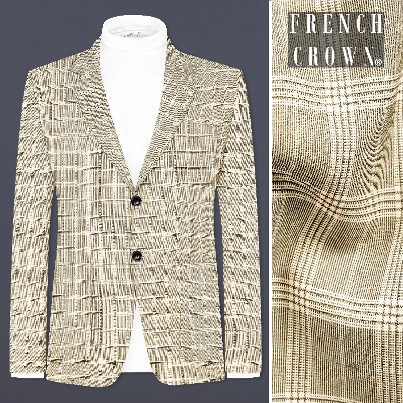 Garden Party Blazer-Women's Straight Fit Blazers-Eagle Cream Plaid Wool Rich Single Breasted Sports Blazer