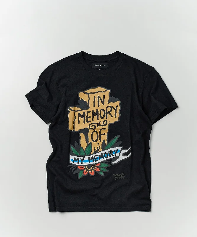 T-Shirts for Spring -  Women's Linen T-Shirts-In Memory Of Short Sleeve Tee - Black