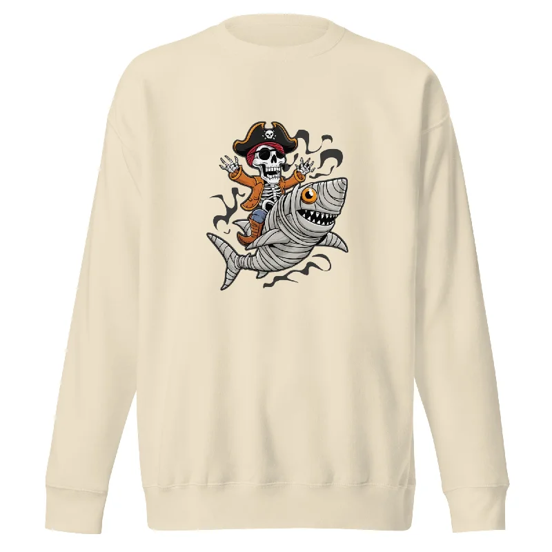 Sweatshirts warm knitwear-Women's Smocked Sweatshirts-Pirate Shark Rider Unisex Premium Halloween Sweatshirt