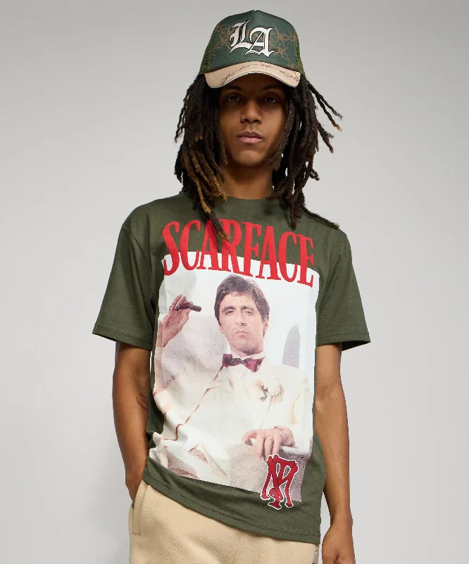 T-Shirts for Fishing -  Women's Midi T-Shirts-Scarface White Suit Short Sleeve Tee - Olive Green