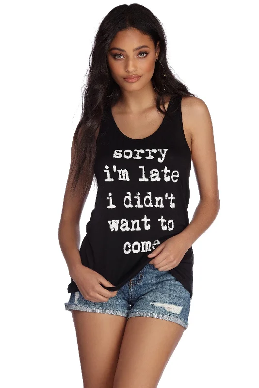 T-Shirts for Explorers -  Women's Ringer T-Shirts-Sorry I'm Late Tank Top