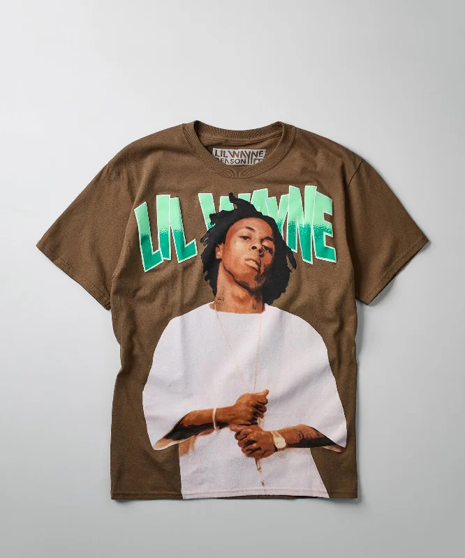 T-Shirts for Motorbike Riders -  Women's Sequin Panel T-Shirts-Lil Wayne Tha Carter Short Sleeve Tee - Brown