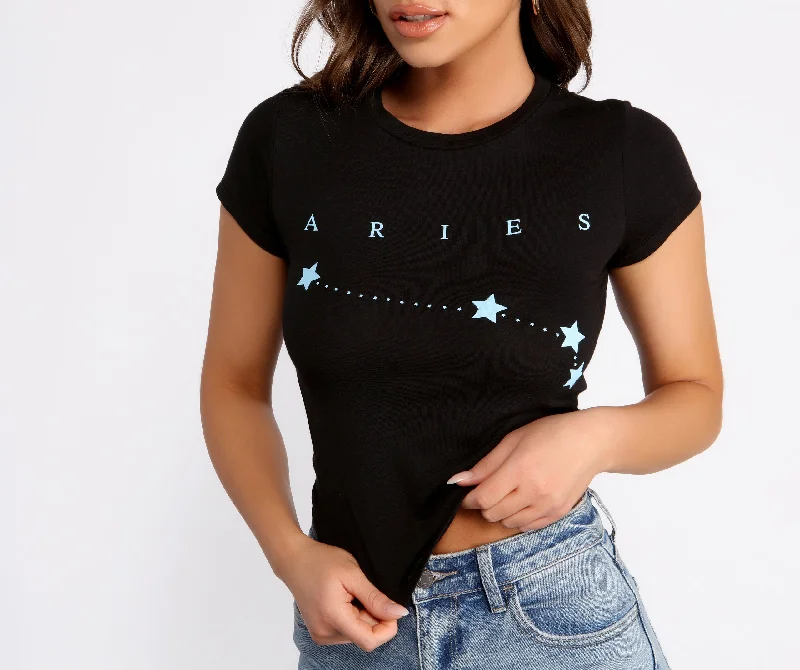 T-Shirts for Events -  Women's Curved Hem T-Shirts-Aries Star Graphic Tee