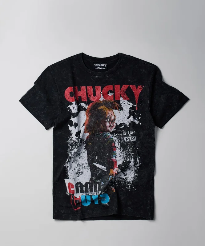 T-Shirts for Hiking -  Women's Metallic Thread T-Shirts-Chucky Vintage Wash Short Sleeve Tee - Dark Grey