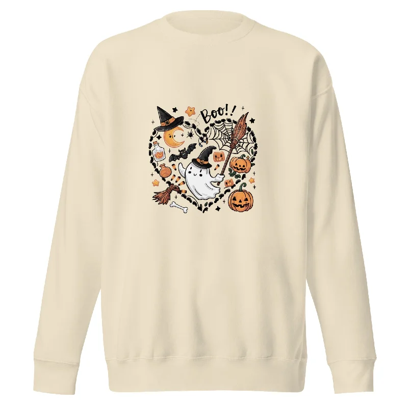 Sweatshirts chic fabric-Women's Sash Waist Sweatshirts-I Love BOO Halloween Unisex Premium Sweatshirt