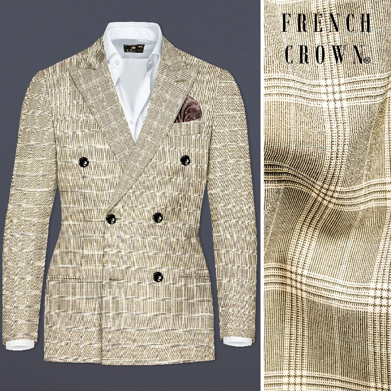 Barbecue Blazer-Women's Statement Blazers-Eagle Cream Plaid Wool Rich Double Breasted Blazer