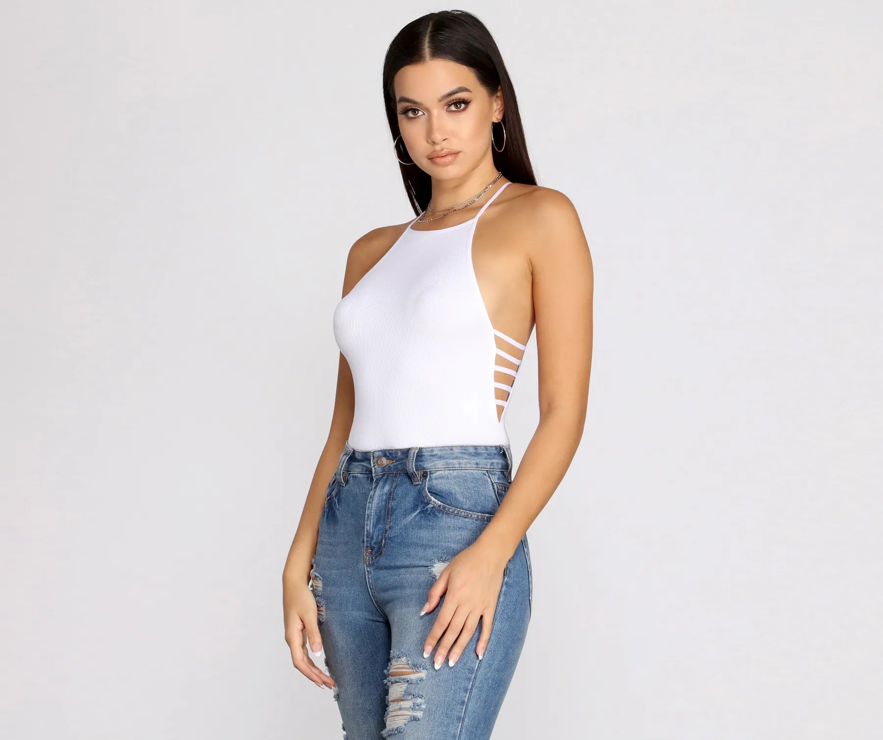 T-Shirts for Girls -  Women's Cinched Waist T-Shirts-Trend Alert Strappy Bodysuit