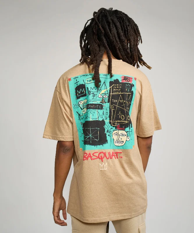 T-Shirts for Yoga -  Women's Longline T-Shirts-Basquiat Equals Pi Short Sleeve Tee - Khaki