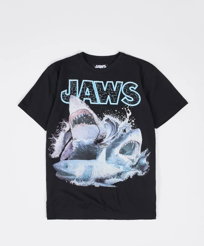 T-Shirts for Artists -  Women's Oversized T-Shirts-Jaws Front Print Short Sleeve Tee - Black