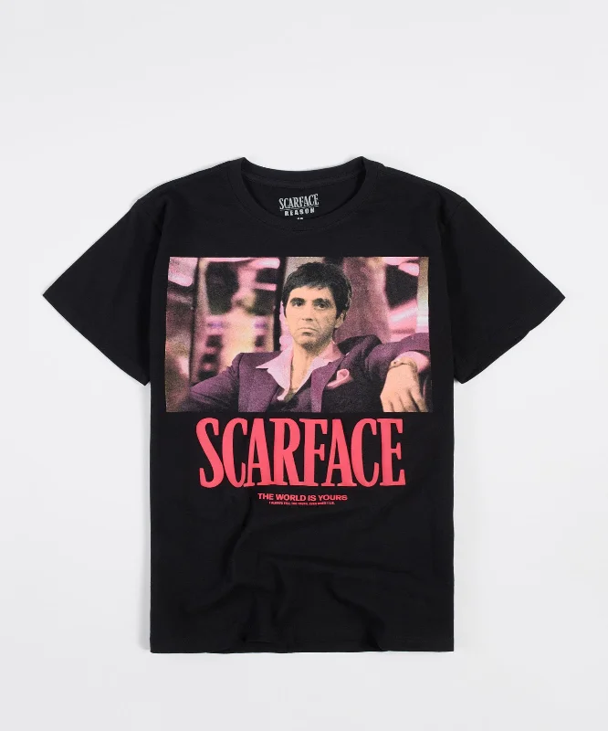 T-Shirts for Vintage Lovers -  Women's Chest Pocket T-Shirts-Scarface The World Short Sleeve Tee - Black