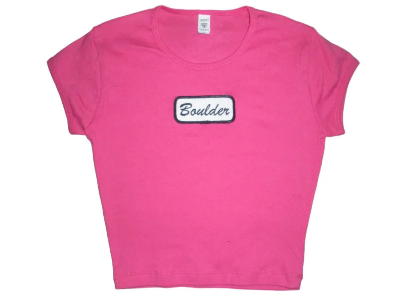 T-Shirts for Parties -  Women's Cutout T-Shirts-Boulder Name Plate Freshman Tee