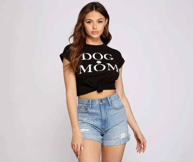 T-Shirts for Boys -  Women's Christmas T-Shirts-Dog Mom Graphic Crop Tee