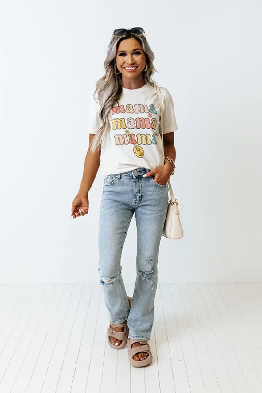 T-Shirts for Basketball -  Women's Frill Detail T-Shirts-Smiley Mama Graphic Tee In Cream