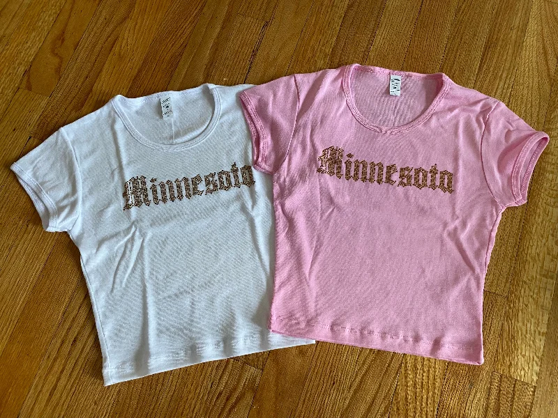 T-Shirts for Wine Lovers -  Women's Midi T-Shirts-Minnesota Rhinestones Freshman Tee