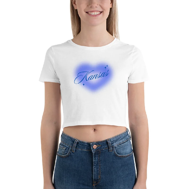 T-Shirts for Teachers -  Women's Holiday T-Shirts-Kansas Airbrush Heart Crop Tee