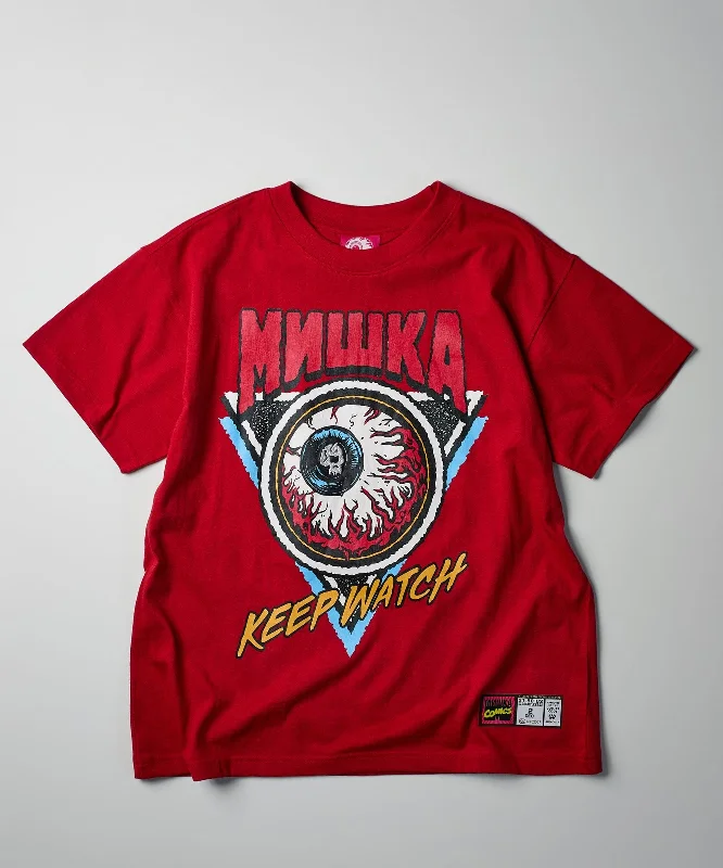 T-Shirts for Rappers -  Women's Embroidered T-Shirts-Mishka Keep Watch Embroidered Short Sleeve Tee - Red