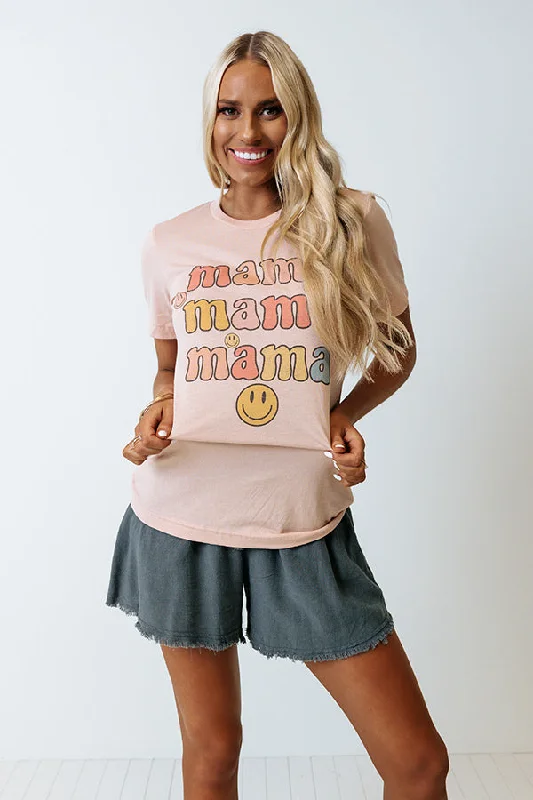 T-Shirts for Sports -  Women's Flutter Sleeve T-Shirts-Smiley Mama Graphic Tee In Peach