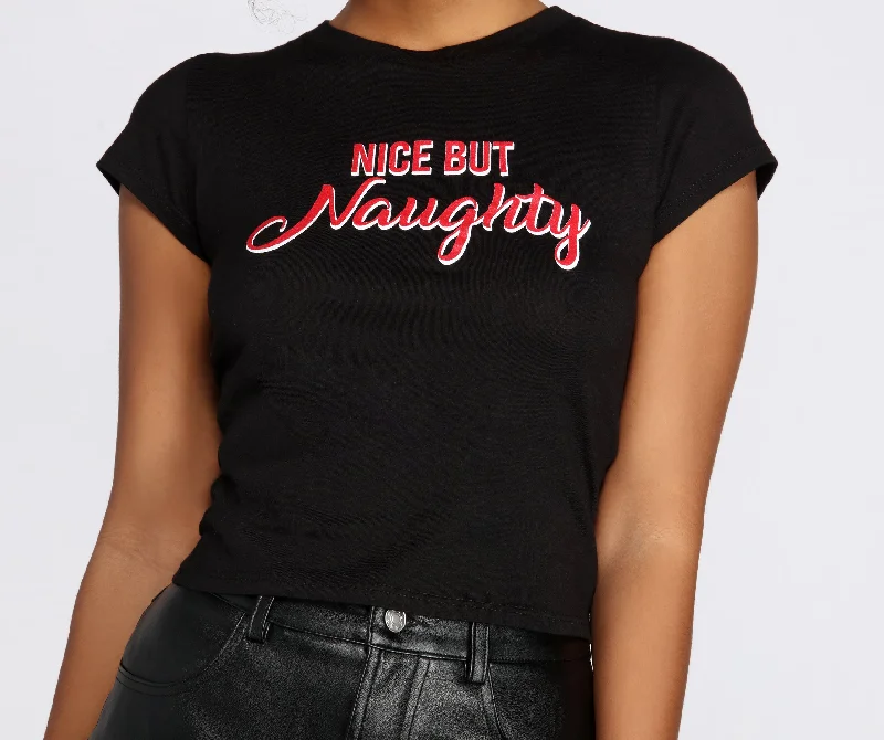 T-Shirts for Influencers -  Women's Longline T-Shirts-Nice But Naughty Graphic Tee