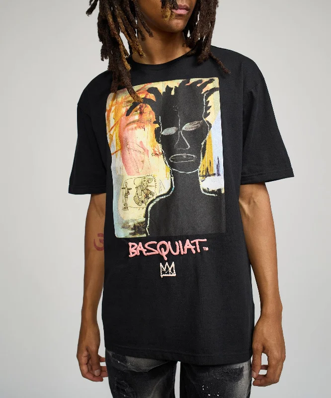 T-Shirts for Sports -  Women's Loose Fit T-Shirts-Basquiat Self Portrait Short Sleeve Tee - Black