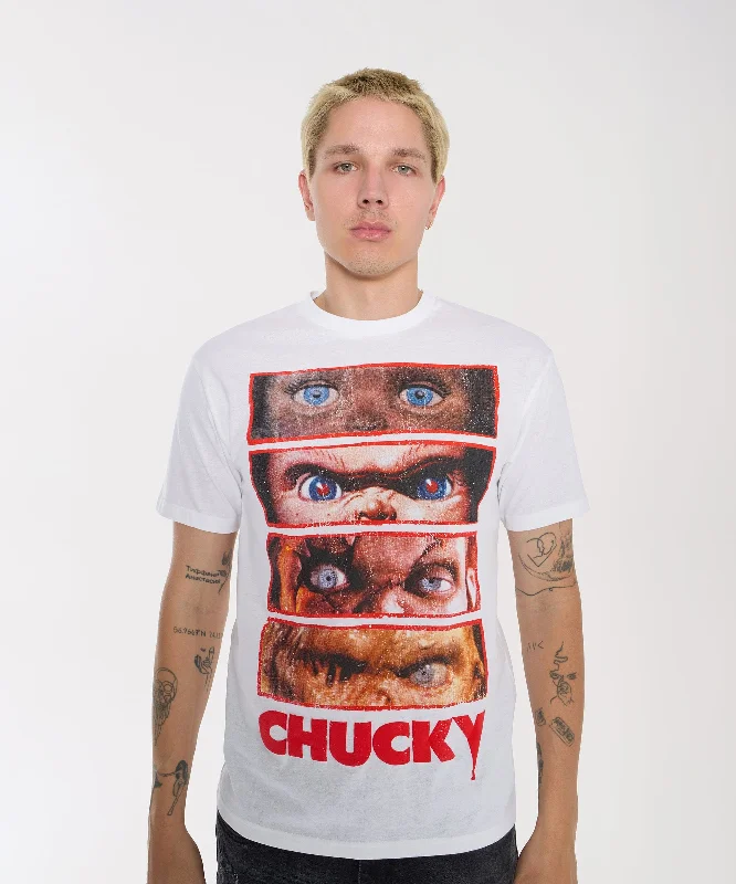 T-Shirts for Construction Workers -  Women's Burnout T-Shirts-Chucky Eyes Short Sleeve Tee - White