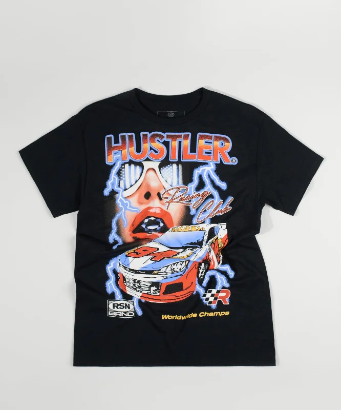 T-Shirts for Dog Owners -  Women's Printed T-Shirts-Hustler Racing Short Sleeve Graphic Tee - Black