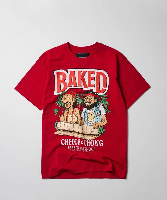 T-Shirts for Writers -  Women's Peplum T-Shirts-Cheech & Chong Baked Short Sleeve Tee - Red