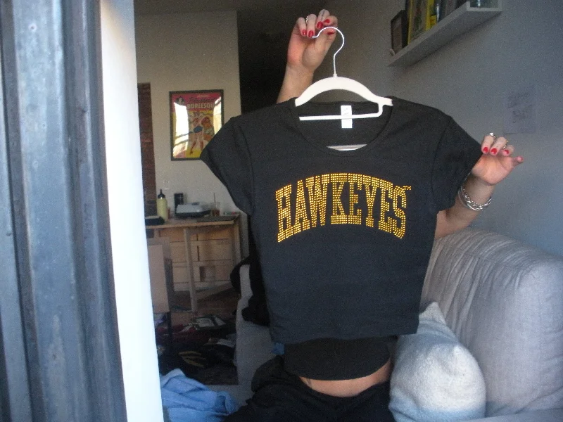 T-Shirts for Baseball -  Women's Front Tie T-Shirts-Hawkeyes Rhinestone Freshman Tee