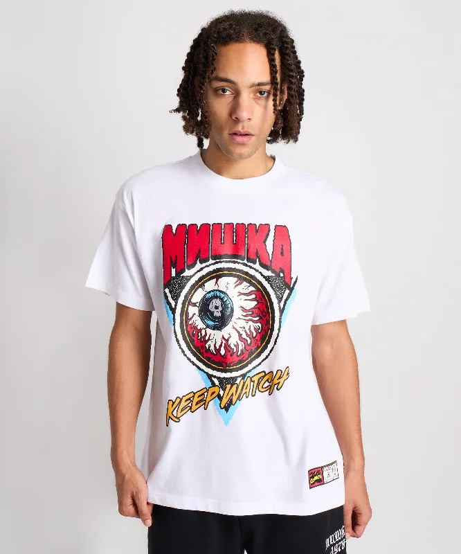 T-Shirts for DJs -  Women's Earth Tone T-Shirts-Mishka Keep Watch Embroidered Short Sleeve Tee - White