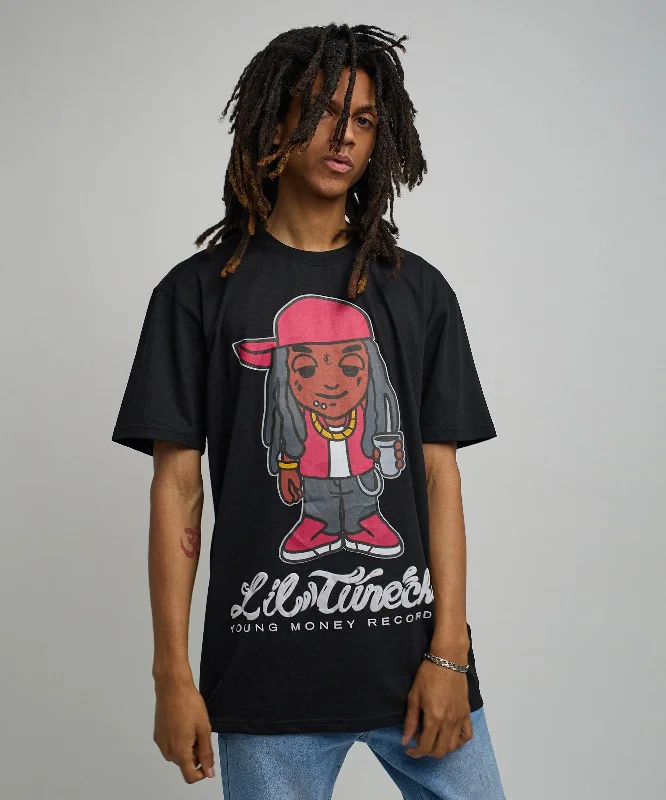 T-Shirts for Skateboarders -  Women's Striped T-Shirts-Lil Wayne Tunechi Short Sleeve Tee - Black