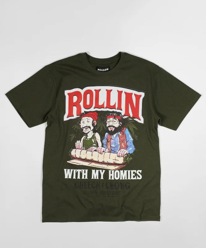 T-Shirts for Toddlers -  Women's Girlfriend T-Shirts-Cheech & Chong Keep Rollin Short Sleeve Tee - Green