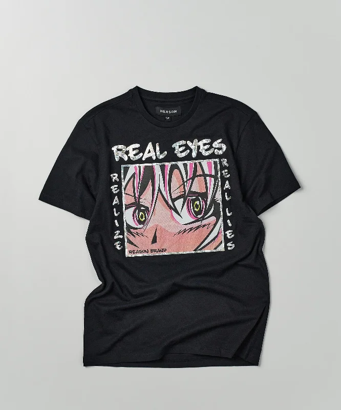 T-Shirts for Math Nerds -  Women's Abstract Print T-Shirts-Real Eyes Hologram Print Short Sleeve Tee - Black