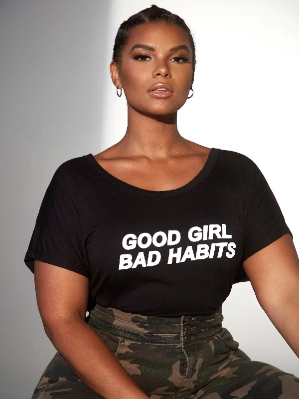 T-Shirts for Parties -  Women's Hemp T-Shirts-Good Girl Bad Habits Laser Tee