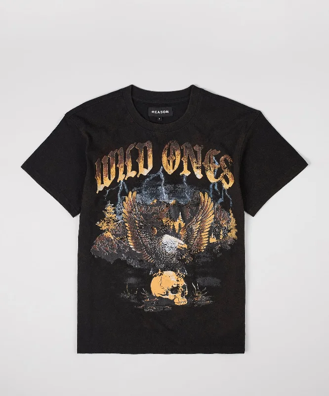 T-Shirts for Guitarists -  Women's Dolman Sleeve T-Shirts-Wild Ones Washed Short Sleeve Tee - Black