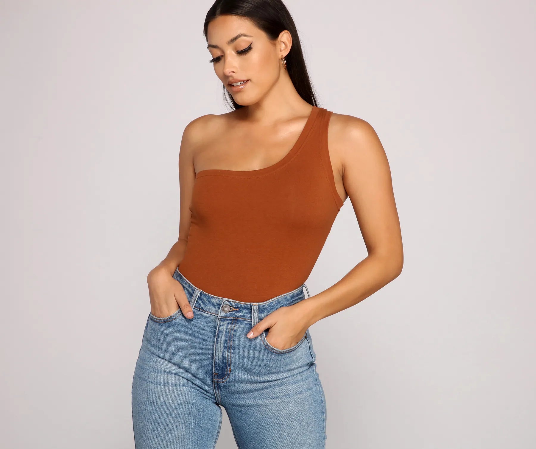 Women's Solid Color T-Shirts-Stylish Basic One-Shoulder Bodysuit