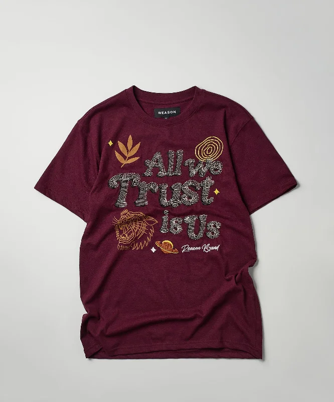 T-Shirts for Graduation -  Women's High Neck T-Shirts-All We Trust Is Us Short Sleeve Tee - Brown