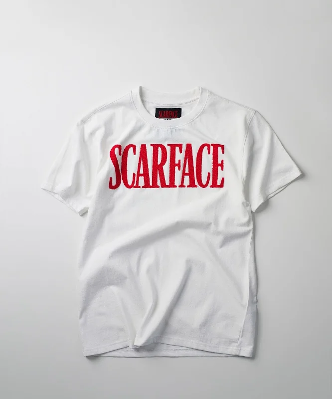 T-Shirts for Halloween -  Women's Lace T-Shirts-Plus Size Scarface Logo Caviar Print Short Sleeve Tee - White