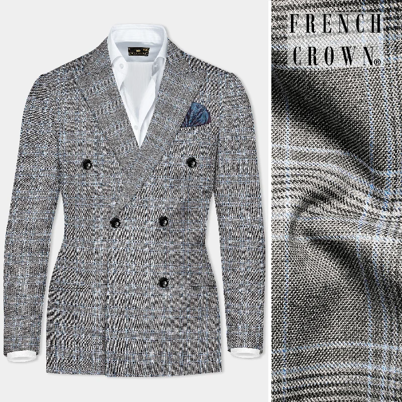 Lunch Blazer-Women's Structured Blazers-Dorado Brown with Casper Gray Plaid Wool Rich Double Breasted Blazer