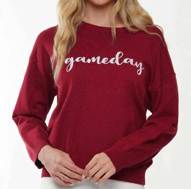 Pullover sweater holiday gift-Women's Double Layer Pullovers-Game Day Sweater In Crimson