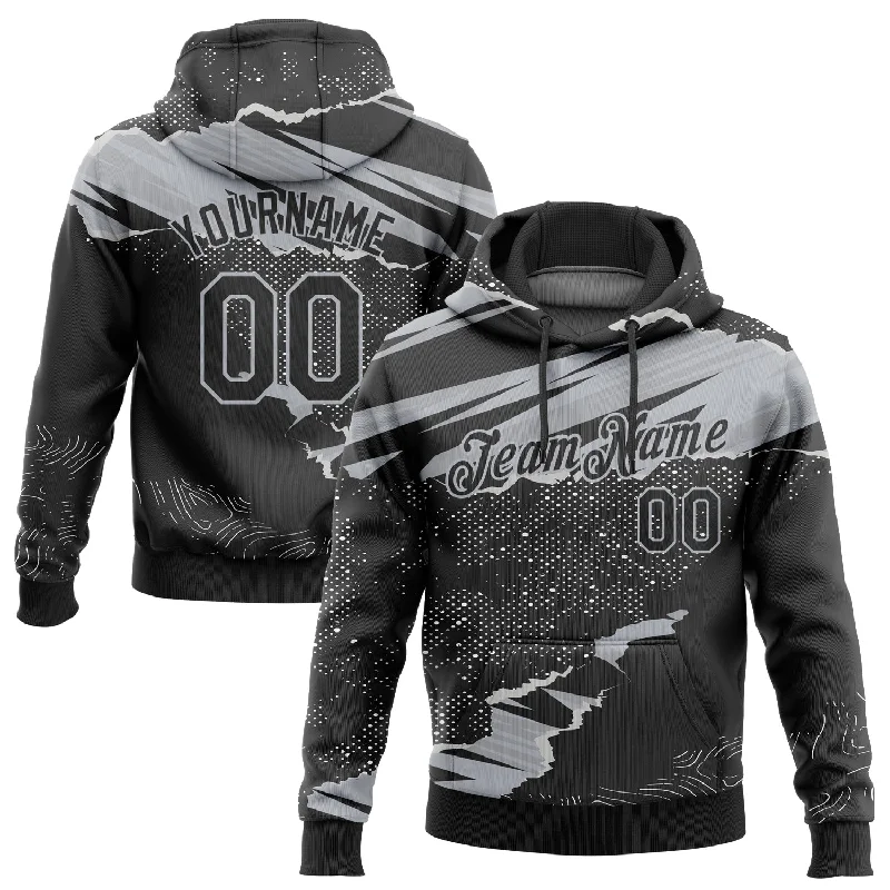 Hoodie for Camping-Women's Drawcord Waist Hoodies-Custom Stitched Black Gray 3D Pattern Design Torn Paper Style Sports Pullover Sweatshirt Hoodie