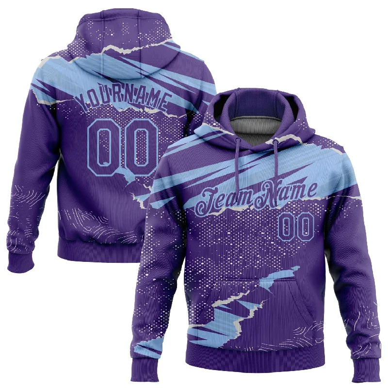 Graphic Hoodie-Women's Casual Hoodies-Custom Stitched Purple Light Blue 3D Pattern Design Torn Paper Style Sports Pullover Sweatshirt Hoodie