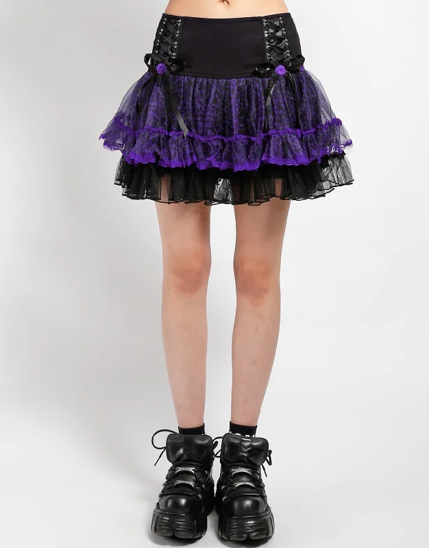 Baggy Skirts-Women's Ribbed A-Line Skirts-TUTU SKIRT PURPLE LEOPARD