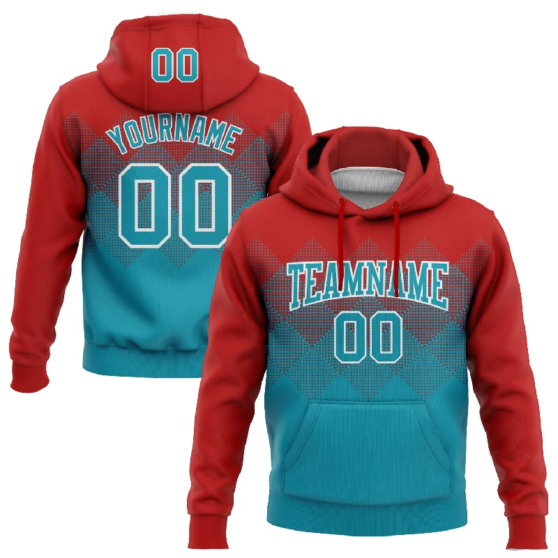 Gaming Hoodie-Women's Essential Hoodies-Custom Stitched Red Teal-White 3D Pattern Design Gradient Square Shape Sports Pullover Sweatshirt Hoodie