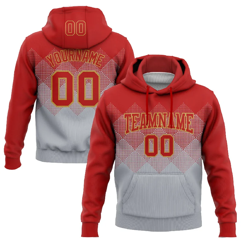 Hoodie for Work-Women's Faded Hoodies-Custom Stitched Red Gray-Old Gold 3D Pattern Design Gradient Square Shape Sports Pullover Sweatshirt Hoodie