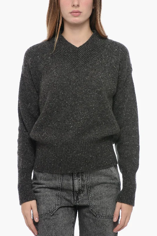 Pullover sweater unique design-Women's Metallic Denim Pullovers-Gentryportofino Cashmere Tweed Pullover with V Neck