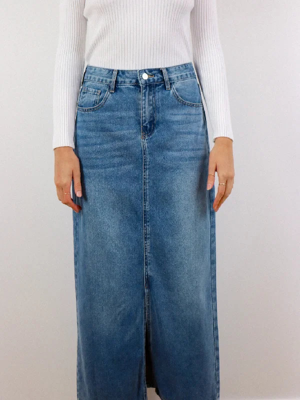 Bodycon Skirts-Women's Vintage Skirts-DENIM MAXI SKIRT