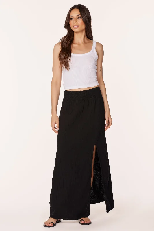 Lunch Skirts-Women's Zip-Up Pleated Skirts-MAXI SKIRT WITH FRONT SLIT