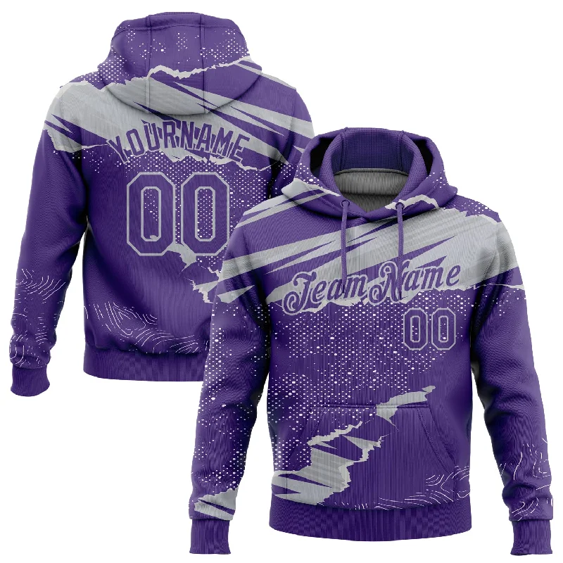 Pullover Hoodie-Women's Capsule Wardrobe Hoodies-Custom Stitched Purple Gray 3D Pattern Design Torn Paper Style Sports Pullover Sweatshirt Hoodie