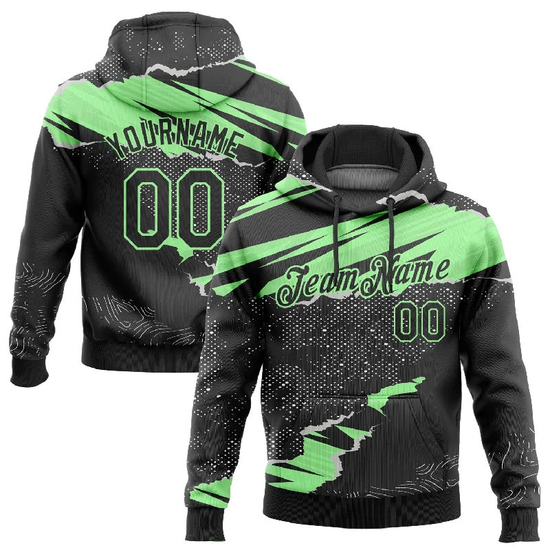 Plus Size Hoodie-Women's Curvy Fit Hoodies-Custom Stitched Black Pea Green 3D Pattern Design Torn Paper Style Sports Pullover Sweatshirt Hoodie