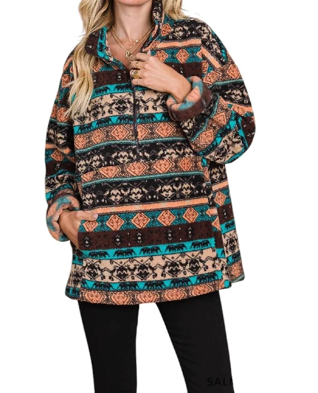 Wool pullover sweater care-Women's Abstract Pullovers-Out On The Range Fleece Pullover In Brown